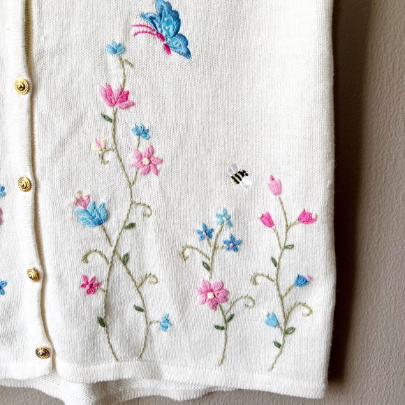 Vintage floral garden embroidered and beaded sweater vest - Picture 5 of 9
